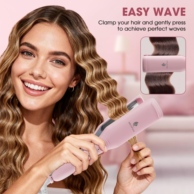 miropure Curling Iron Hair Crimper Waver, Waves Curling Wand 1 inch with 30S Fast Heating & PTC Heater, Deep Waver Hair Curler for Women, Dual Voltage, Pink - Image 4